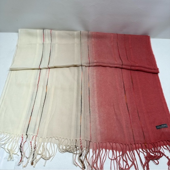 TERRA DI SIENA Made in Italy wool /laine Red and Cream Striped Scarf - Picture 2 of 5